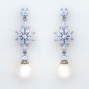 Starburst Crystal Earrings with Pearl Drop, Bridal